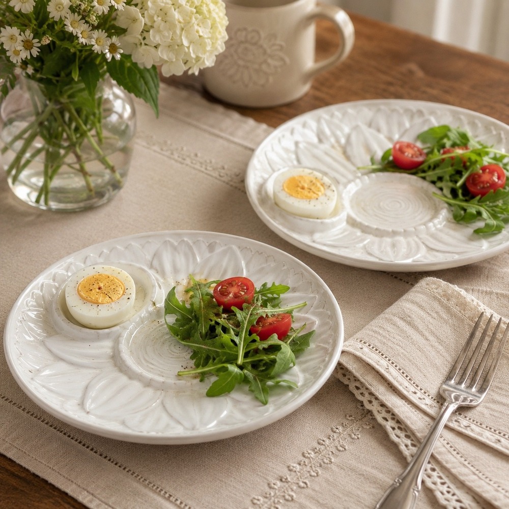 Neuwirth Artichoke Plates Set of 2 White Ceramic Made in Portugal Floral Petal